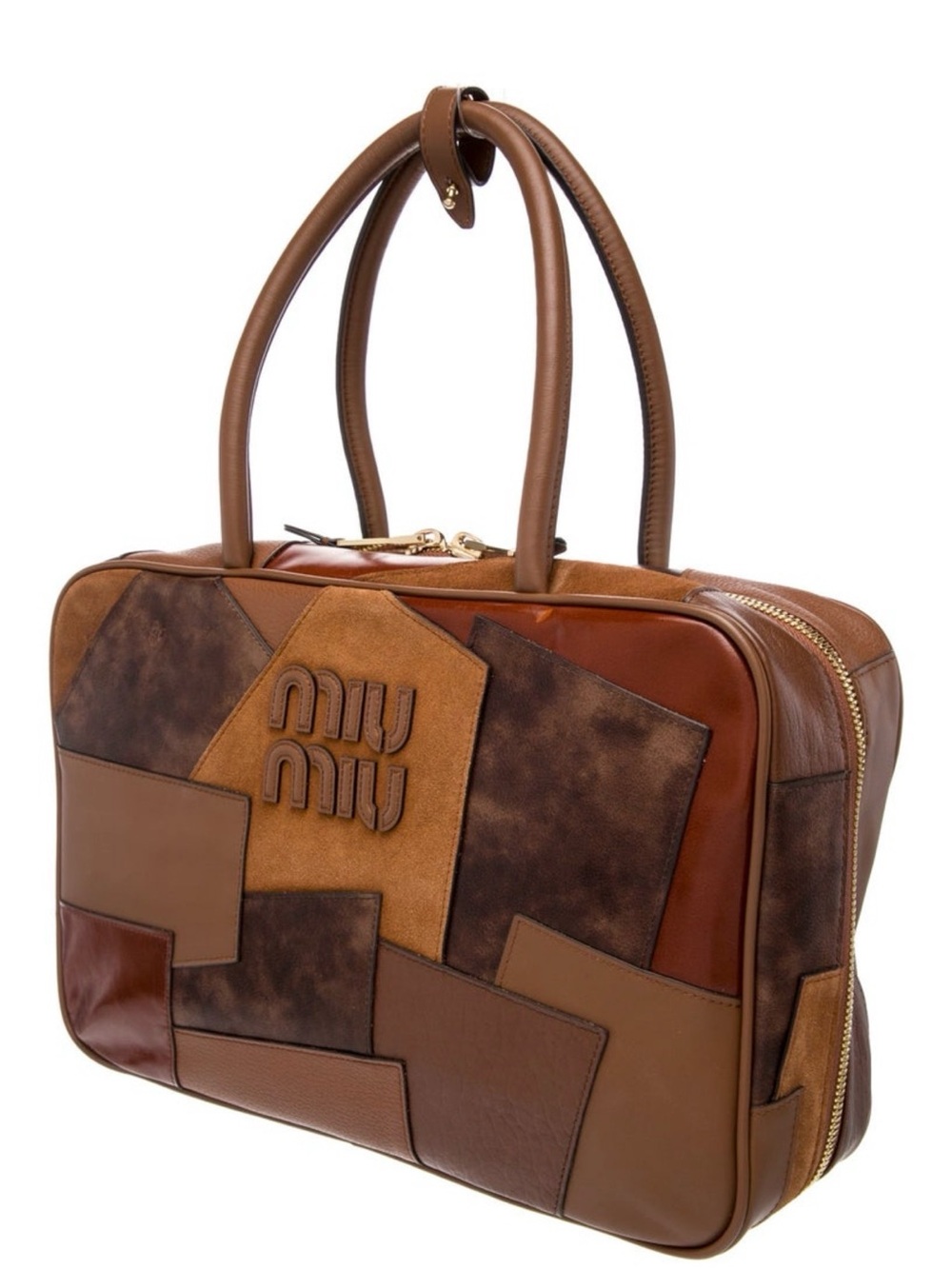 Miu Miu Patchwork Leather Briefcase in Mixed Brown Tones